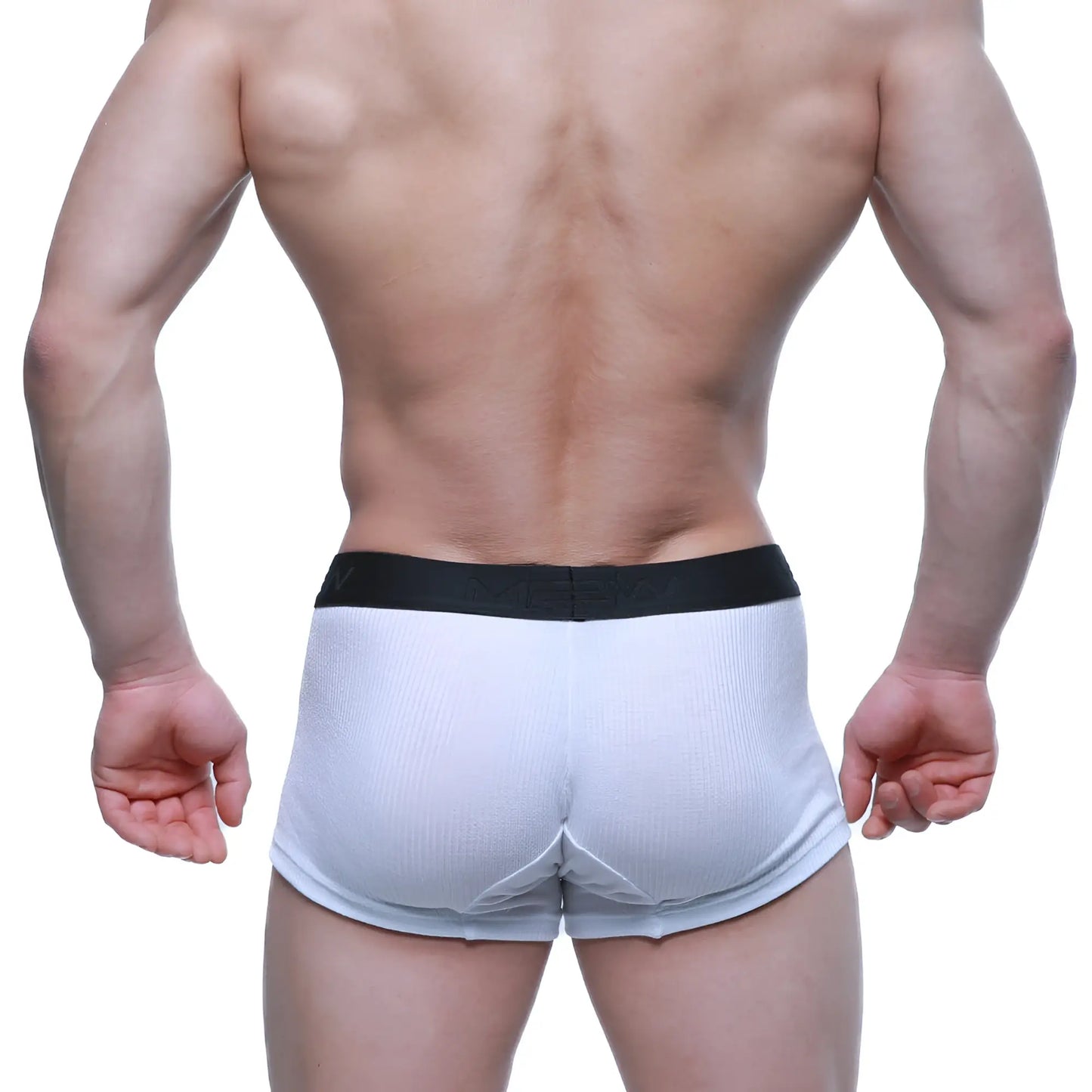 White ribbed cotton boxer briefs with black elastic waistband metro male wear voltz boxer brief white 2122-05 front view
