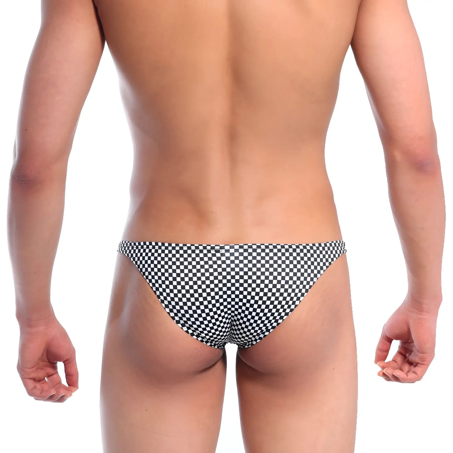 Black and white checkered swim trunks metroMalewear xtreme bikini mosaic 6005-40 designed for comfortable swim use