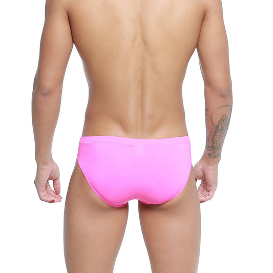 Bright pink smooth form-fitting swim trunks metroMalewear magenta bikini 5103-58 front view