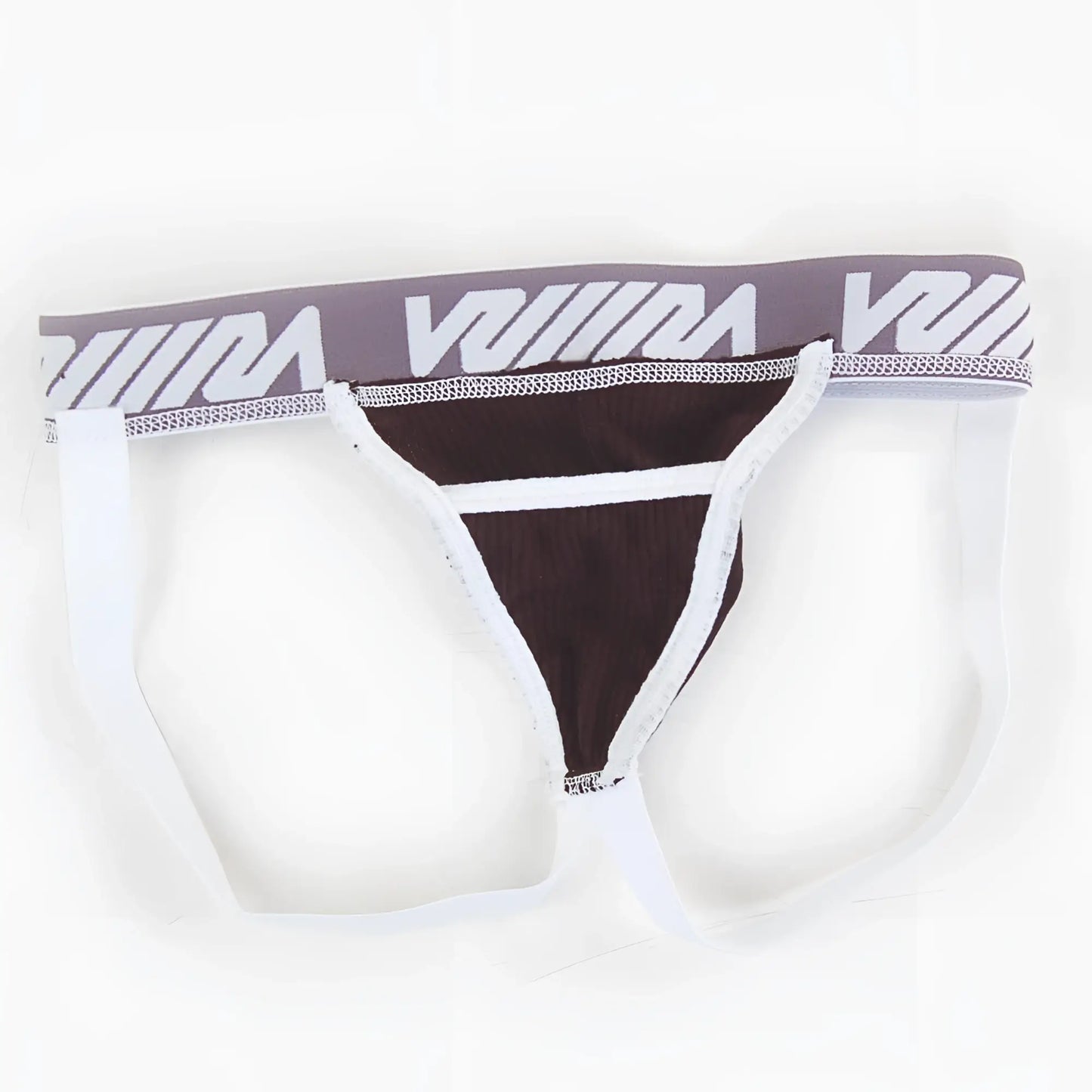 Black and white athletic briefs with gray waistband featuring viiim logo metro male wear magic jock strap black 2911-20