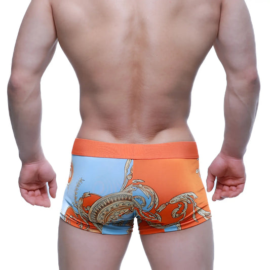 MetroMaleWear Maintenant boxer brief orange 2122-68 with orange and light blue paisley patterned fabric