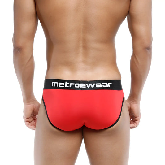 Red metrowear brief with black trim and waistband metroMalewear martini brief red 3103-12 in soft fabric