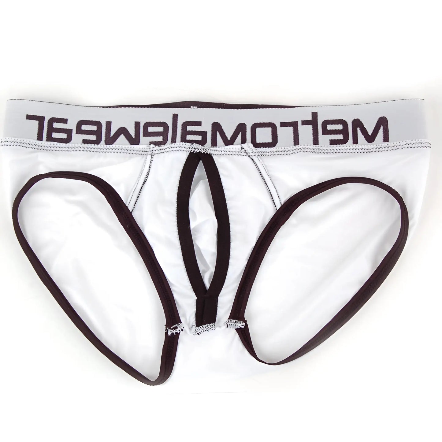 White mens briefs with black trim and mellowear logo on waistband metro malewear max bulge brief white 1503-00