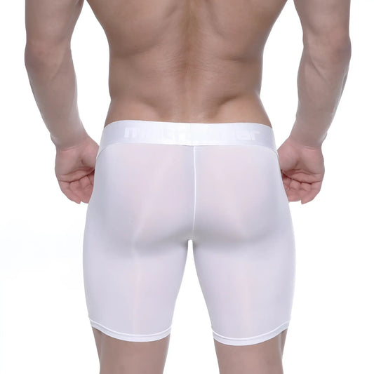 MetroMaleWear Max Long Boxer White 2035-00 sheer white mesh men’s boxer briefs with solid white waistband