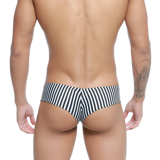 Mens black and white striped swim trunks metro male wear micro cheek jail 2027 40 with snug tailored fit