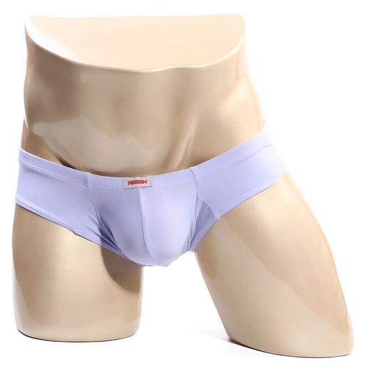 MetroMaleWear light purple men’s briefs with smooth texture and an elastic waistband featuring a red logo tag.