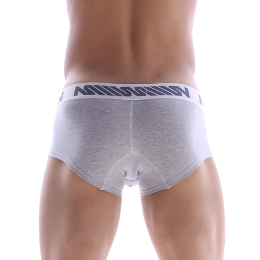 Gray heathered briefs metro malewear micro mini boxer core grey 7013-09 with white elastic waistband and dark gray lettering
