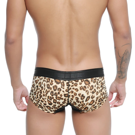 MetroMalewear micro mini boxer briefs leopard print with black elastic waistband for men