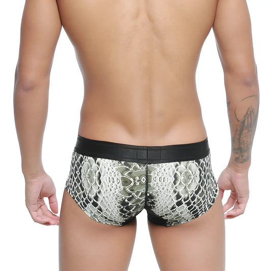 Black and silver patterned lace-trimmed briefs with sleek modern design by metromalewear micro mini boxer python 7013-60