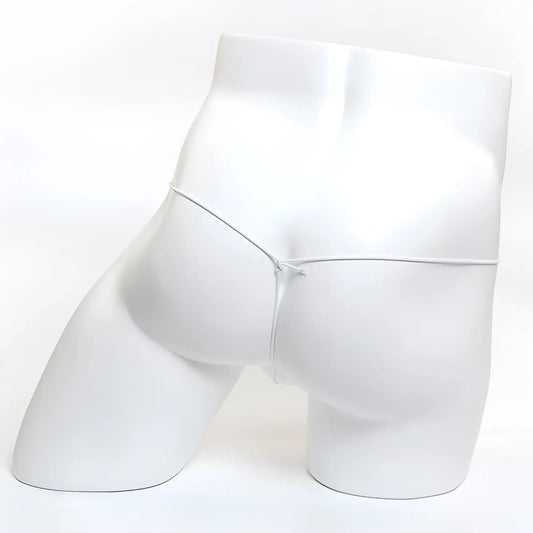 White men’s briefs with a thin silver-toned elastic waistband made of microfiber mesh from metromalewear g red collection