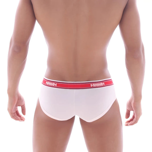 White briefs with a red waistband branded namin from metro male wear mini cheek boxer nude 2025 01 product