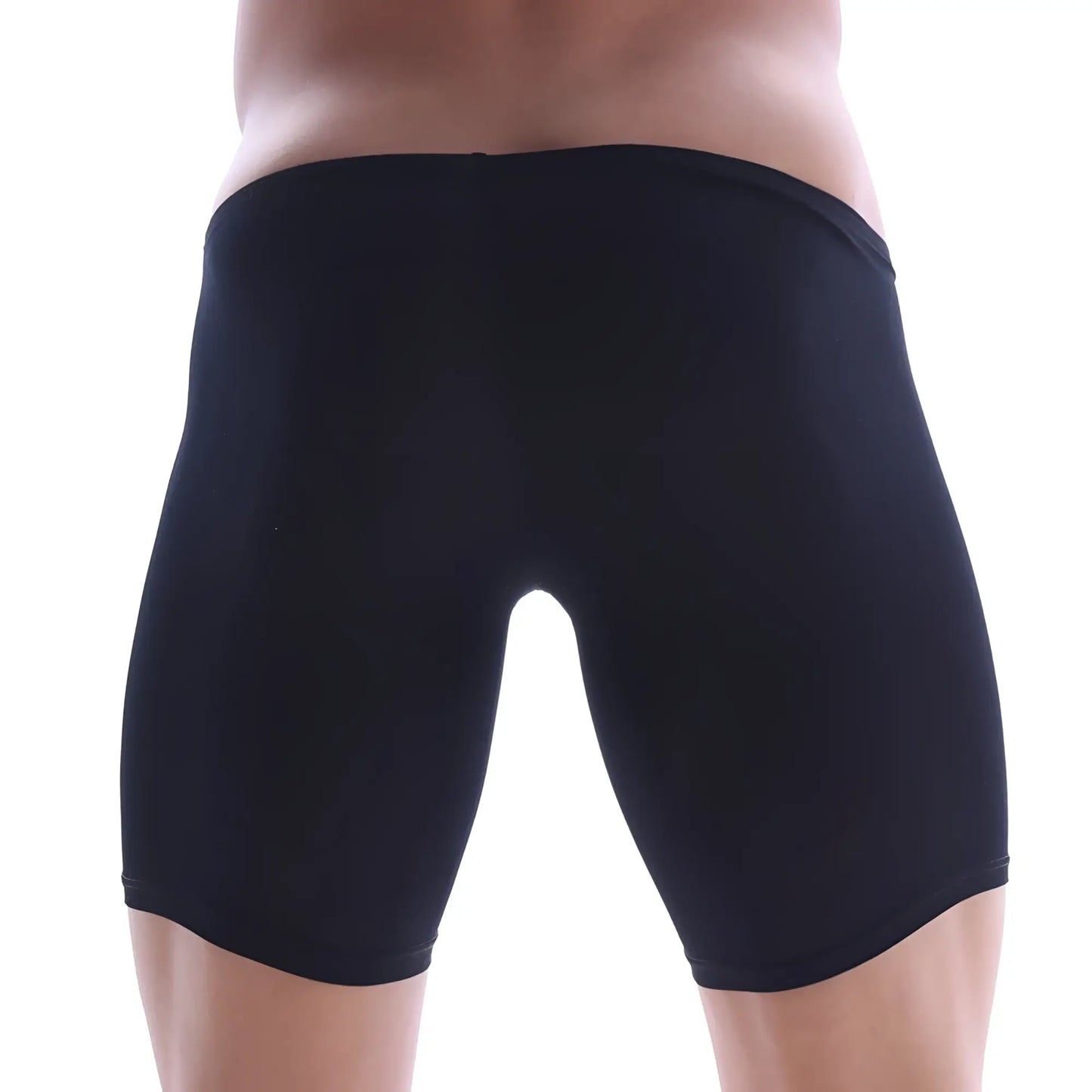 MetroMaleWear minimo long boxer black form-fitting swim trunks with smooth stretchy fabric and elastic waistband