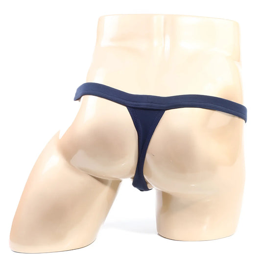 Navymalewear modern pouch thong navy made of smooth stretchy fabric with minimalist design front side visible