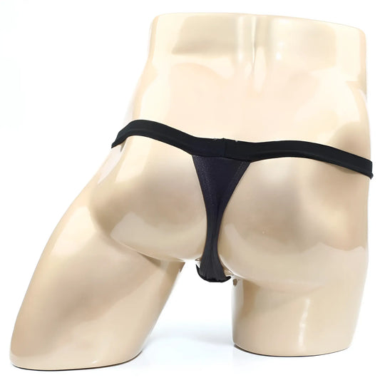 Black thong made of smooth stretchy fabric with sleek minimalist design by MetroMaleWear in charcoal color