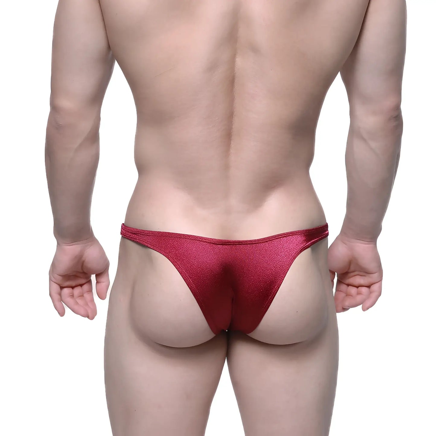 MetroMaleWear Monaco bikini burgundy shimmering red metallic thong with sleek form-fitting design front view
