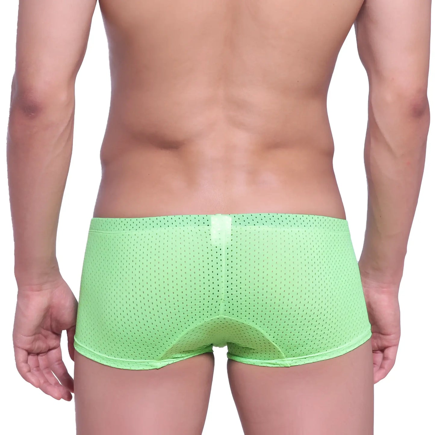 Bright lime green mesh briefs with a subtle white tab at the back from MetroMaleWear neon boxer green 1222-07