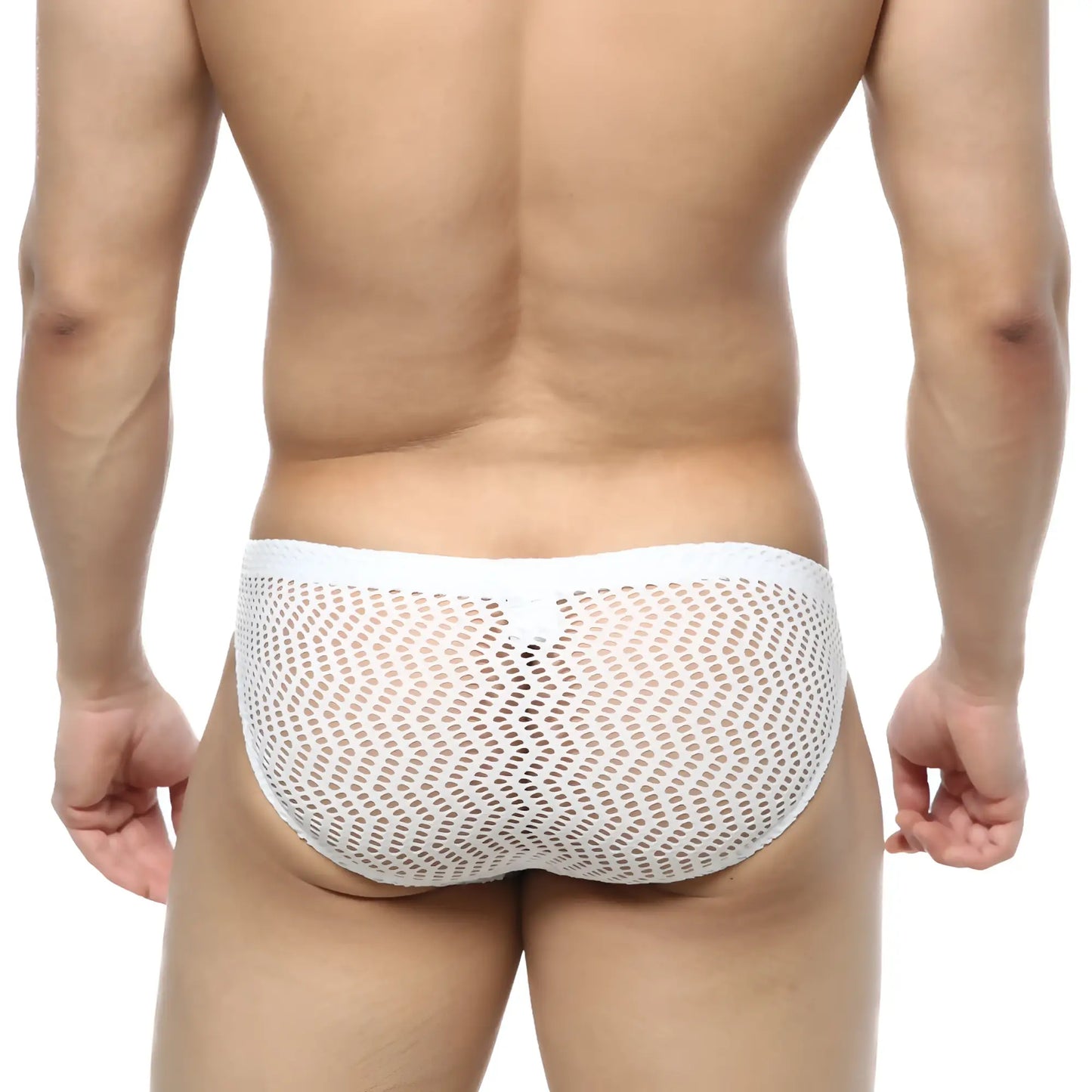 MetroMaleWear Onda Bikini white briefs with breathable white mesh and small evenly spaced holes design