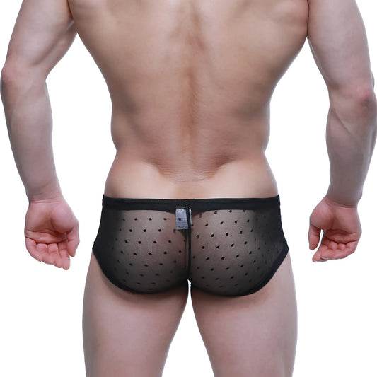 Black mesh briefs with subtle polka dot pattern by MetroMaleWear Oporto trunk 2125-71 for comfortable wear