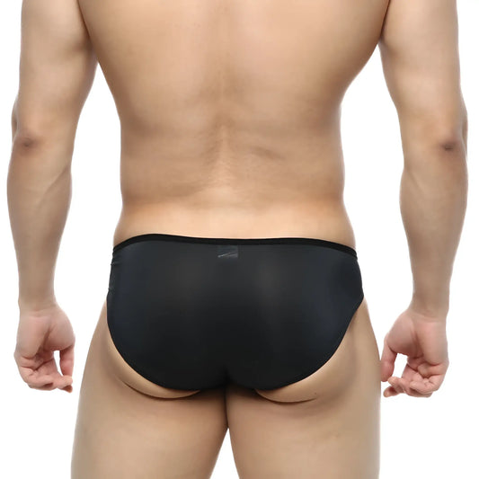 MetroMaleWear Over-Limit bikini noir 2206-20 black sheer briefs with smooth form-fitting design visible from front