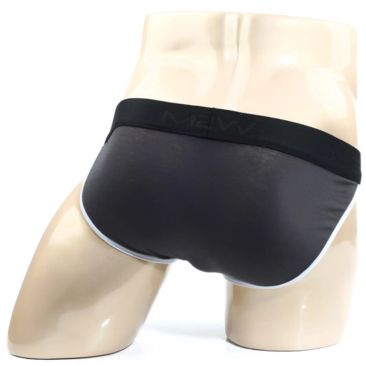Black men’s briefs with white trim and mew logo waistband metro male wear perfect scene bikini twilight 1004-11