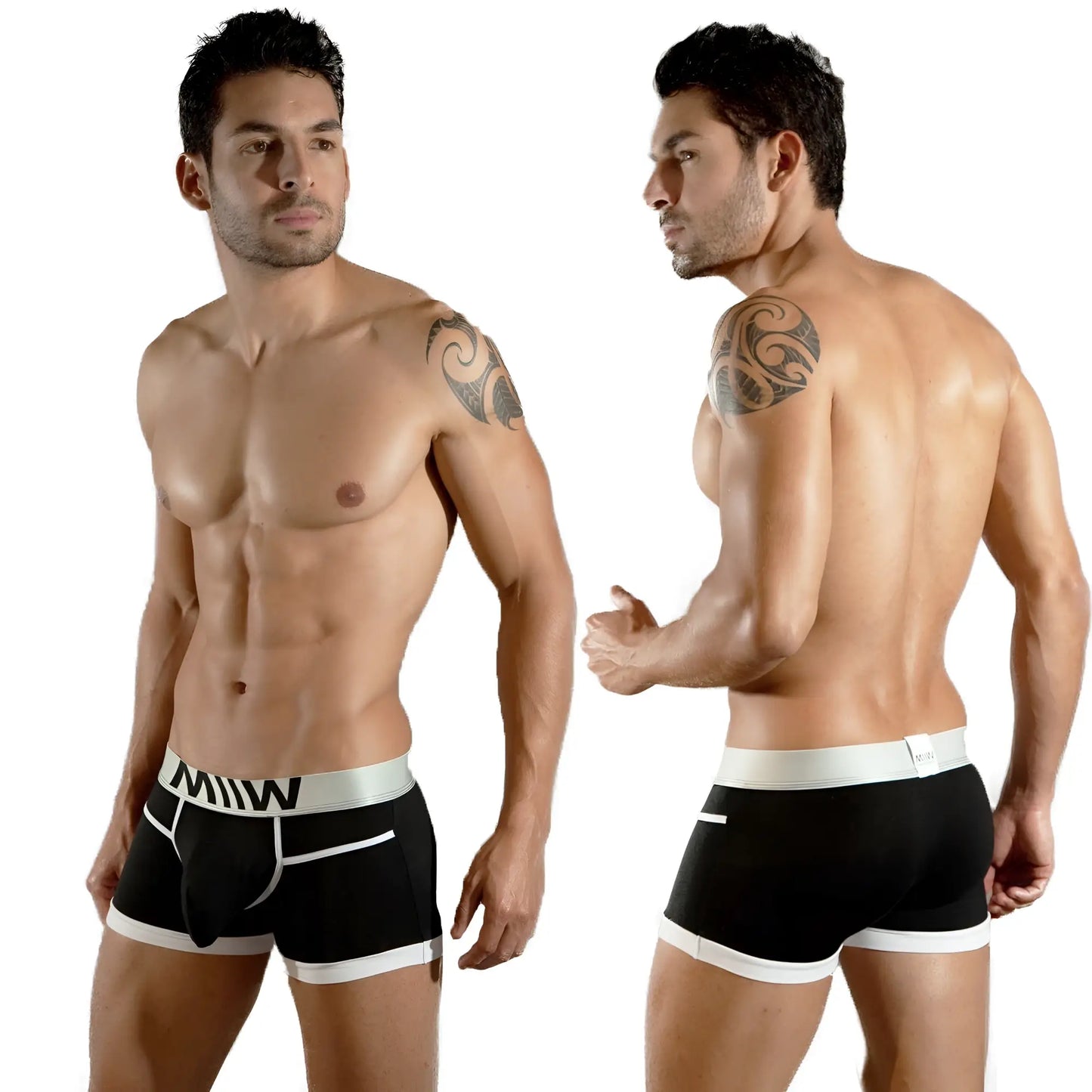 Black men’s briefs metroMalewear perfect scene hip trunk 1013-20 with white trim and silver logo band