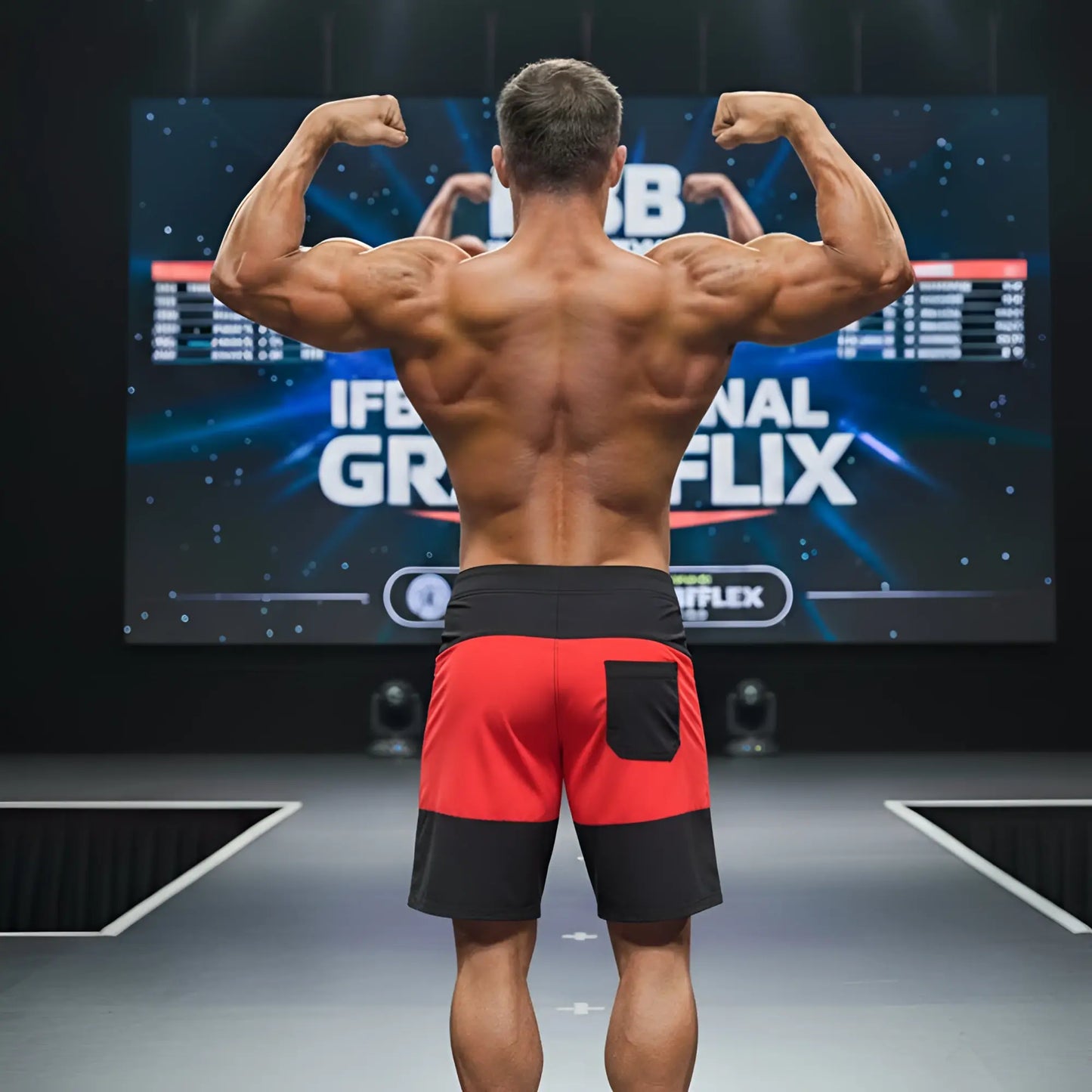 MetroMaleWear Physique board short red 4706-12 red and black athletic shorts with a single front pocket