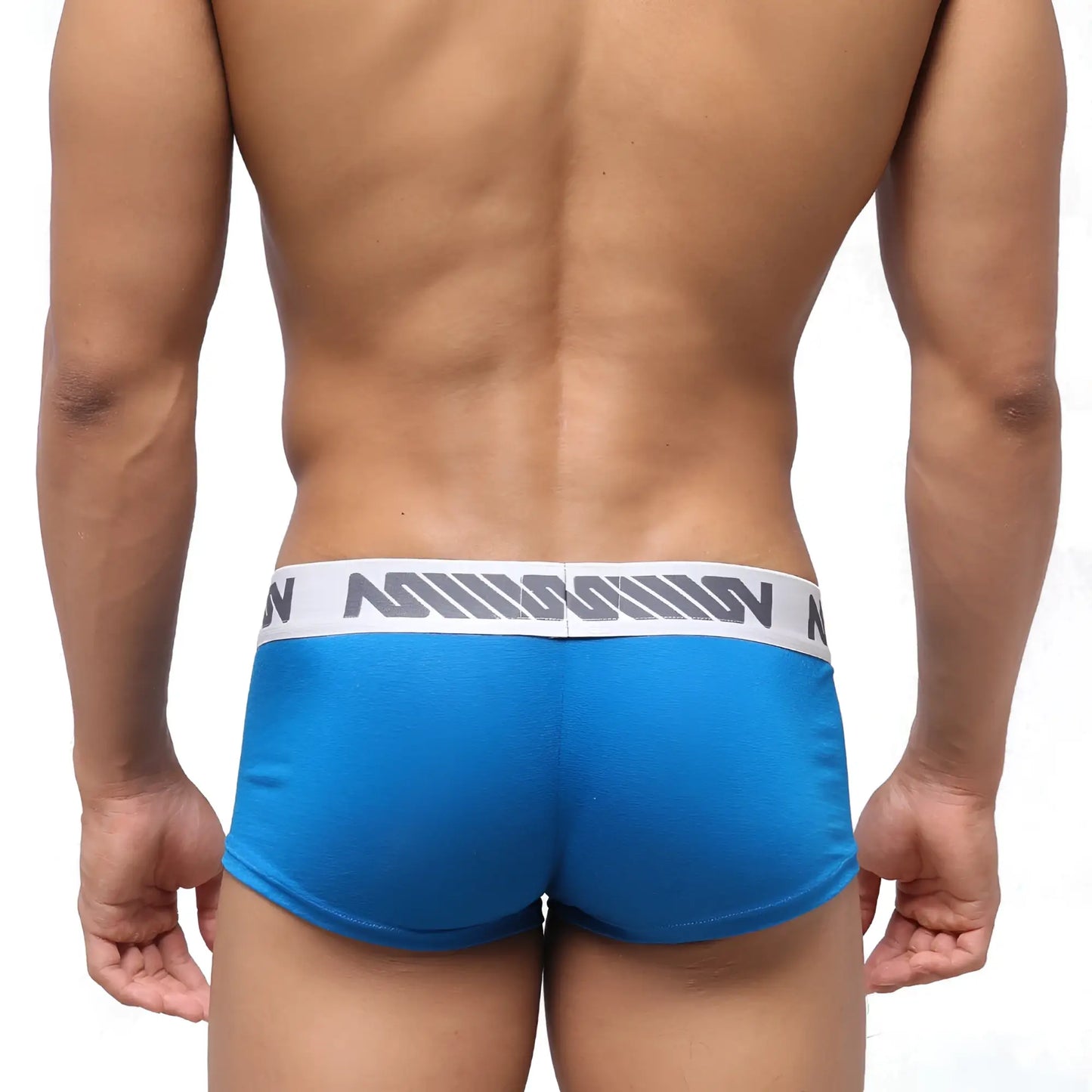 Blue athletic briefs with white waistband gray diagonal stripes and misson branding metroMaleWear 3113-18