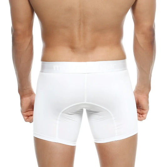 White men’s snug fit boxer briefs in polyester with reinforced seams from MetroMaleWear mid boxer crystal 10 inch 2023-01