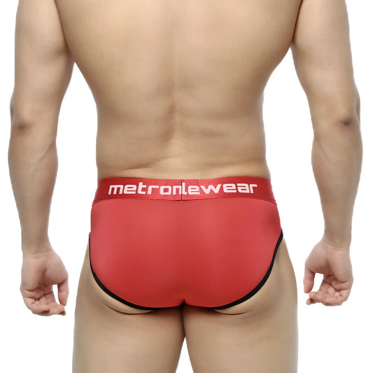 Metro malewear prado brief red 5133-12 red briefs with black trim and white logo on waistband front view