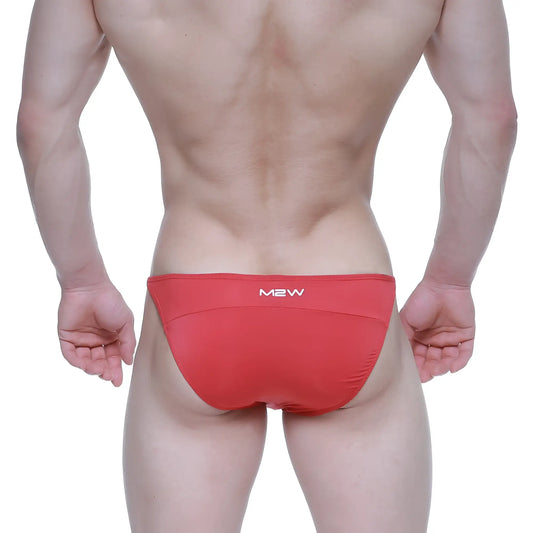 Red m2w brand metro malewear prodigy bikini briefs in sleek form-fitting design for comfortable daily wear