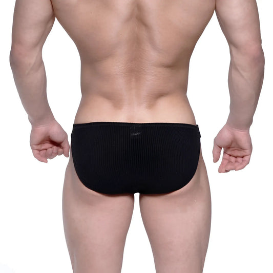 Black ribbed knit briefs from MetroMaleWear Rivera bikini 6006-20 offering comfortable stylish mens underwear