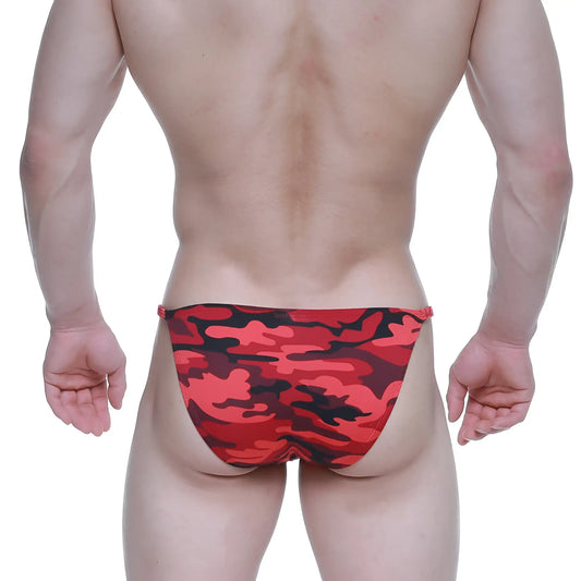 MetroMalewear romantic bikini burgundy 6008-90 swim trunks with red and black camouflage pattern for stylish beachwear