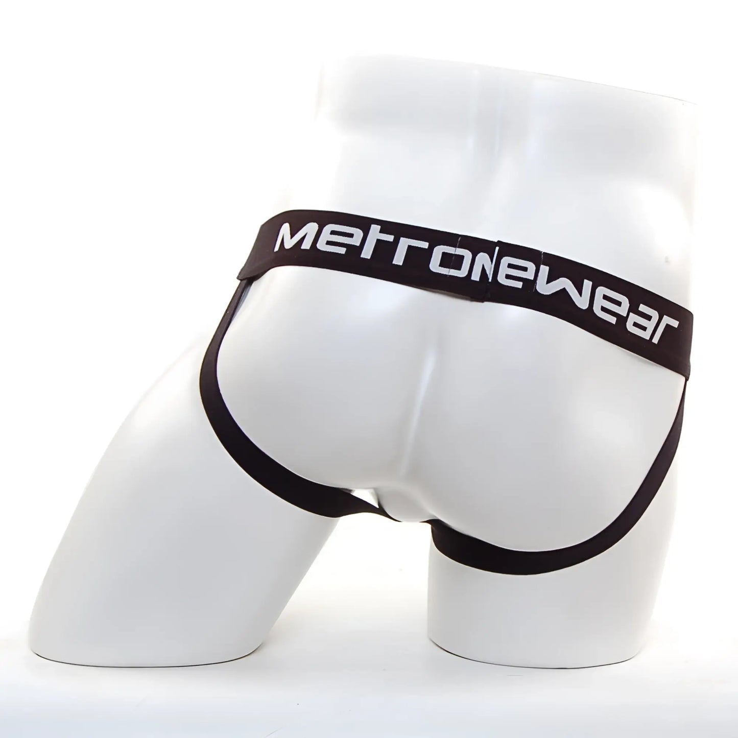 Black metronewear satin silk jock strap briefs with sleek form-fitting design and elastic waistband front view