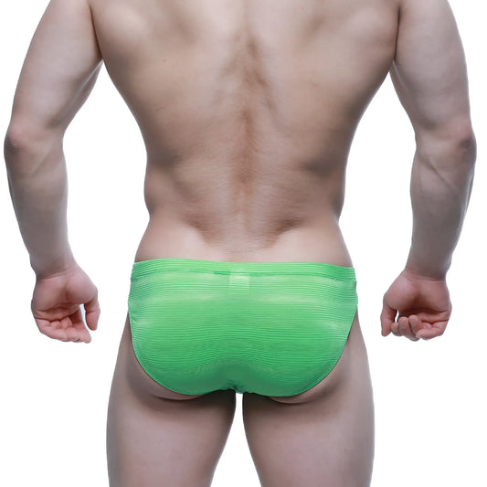 Bright green sheer mesh ribbed briefs metro malewear sprout bikini 5103-m27 front view