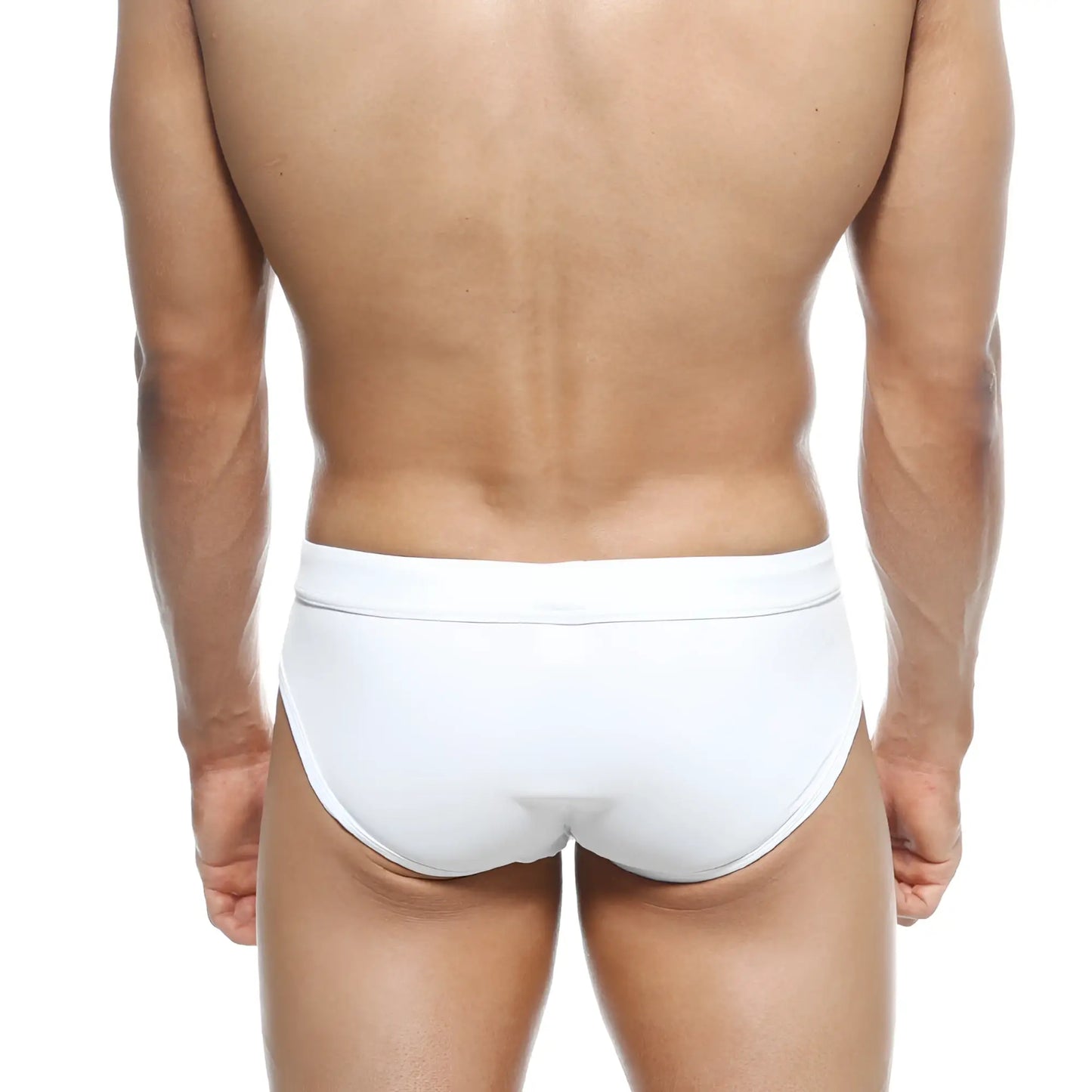 White MetroMaleWear swim briefs with smooth, form-fitting design in avalanche color for comfortable wear