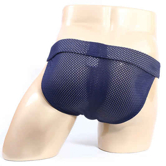 MetroMaleWear Tull bikini briefs in navy blue mesh with a solid waistband for comfortable daily wear