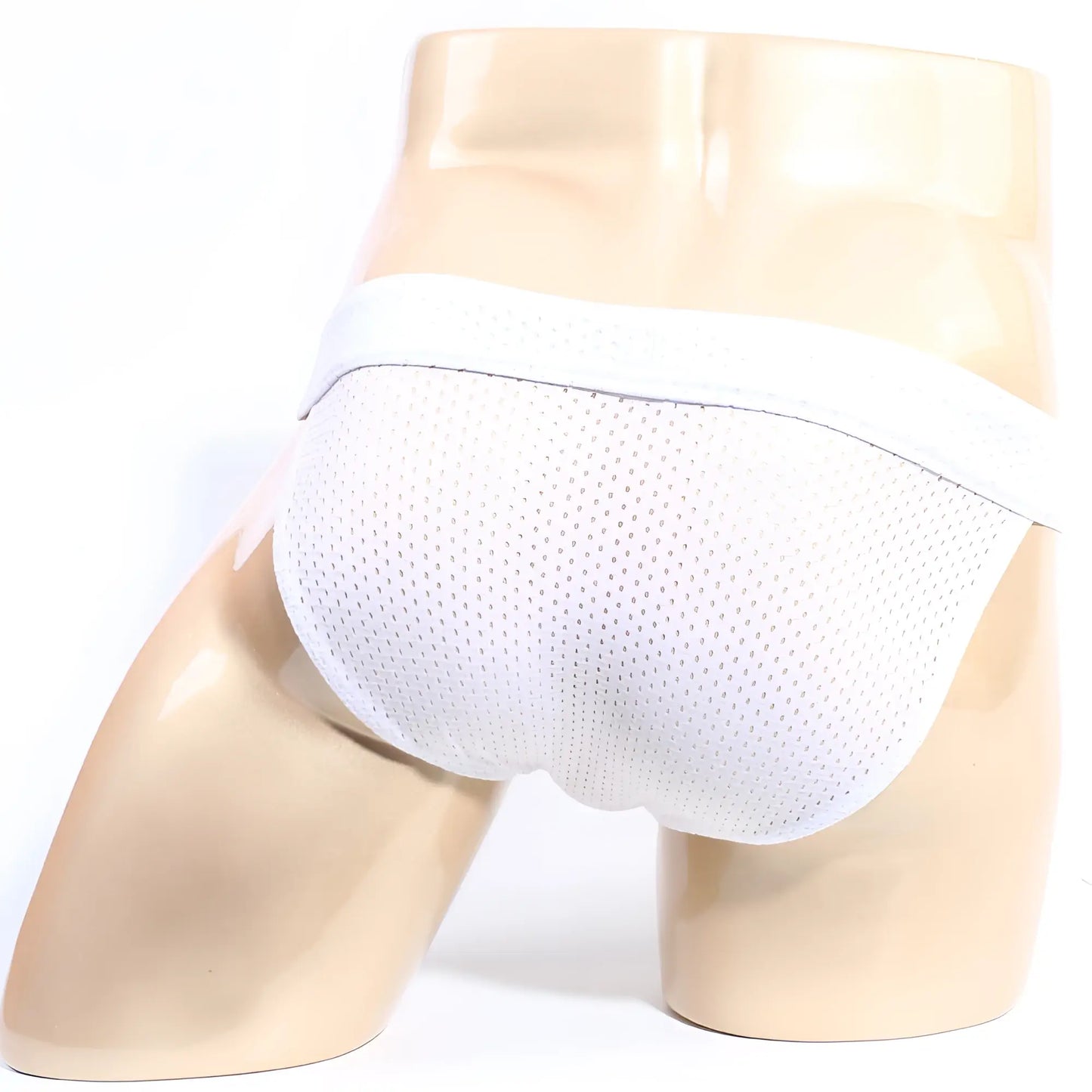 White mesh briefs with a solid white waistband by MetroMaleWear tull bikini 3304-32 providing breathable comfort