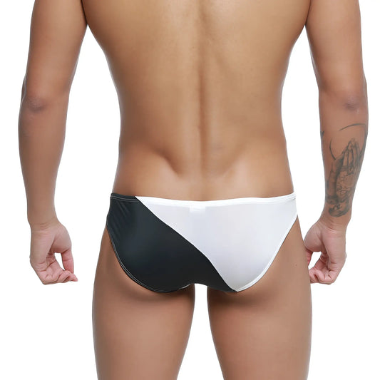 MetroMaleWear TXM bikini white 5143-00 black and white two-tone swim trunks with sleek modern design