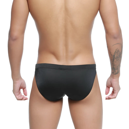 MetroMaleWear Vanguard swim bikini black sleek smooth fabric finish form-fitting trunks for swimming and beachwear