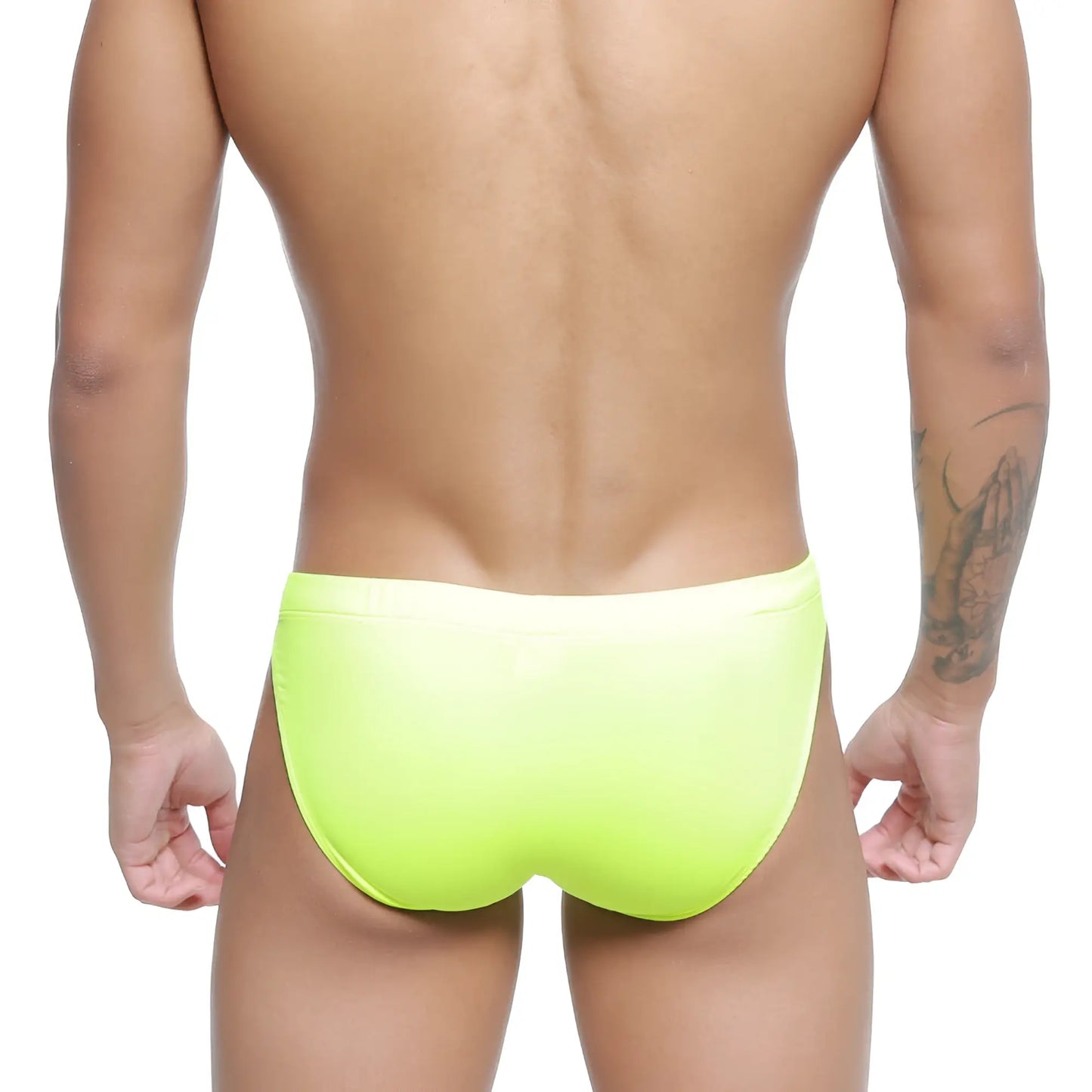 MetroMaleWear Vanguard swim bikini neon green bright neon yellow smooth form-fitting swim trunks front view