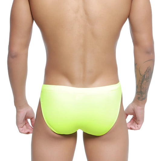 MetroMaleWear Vanguard swim bikini neon green bright neon yellow smooth form-fitting swim trunks front view