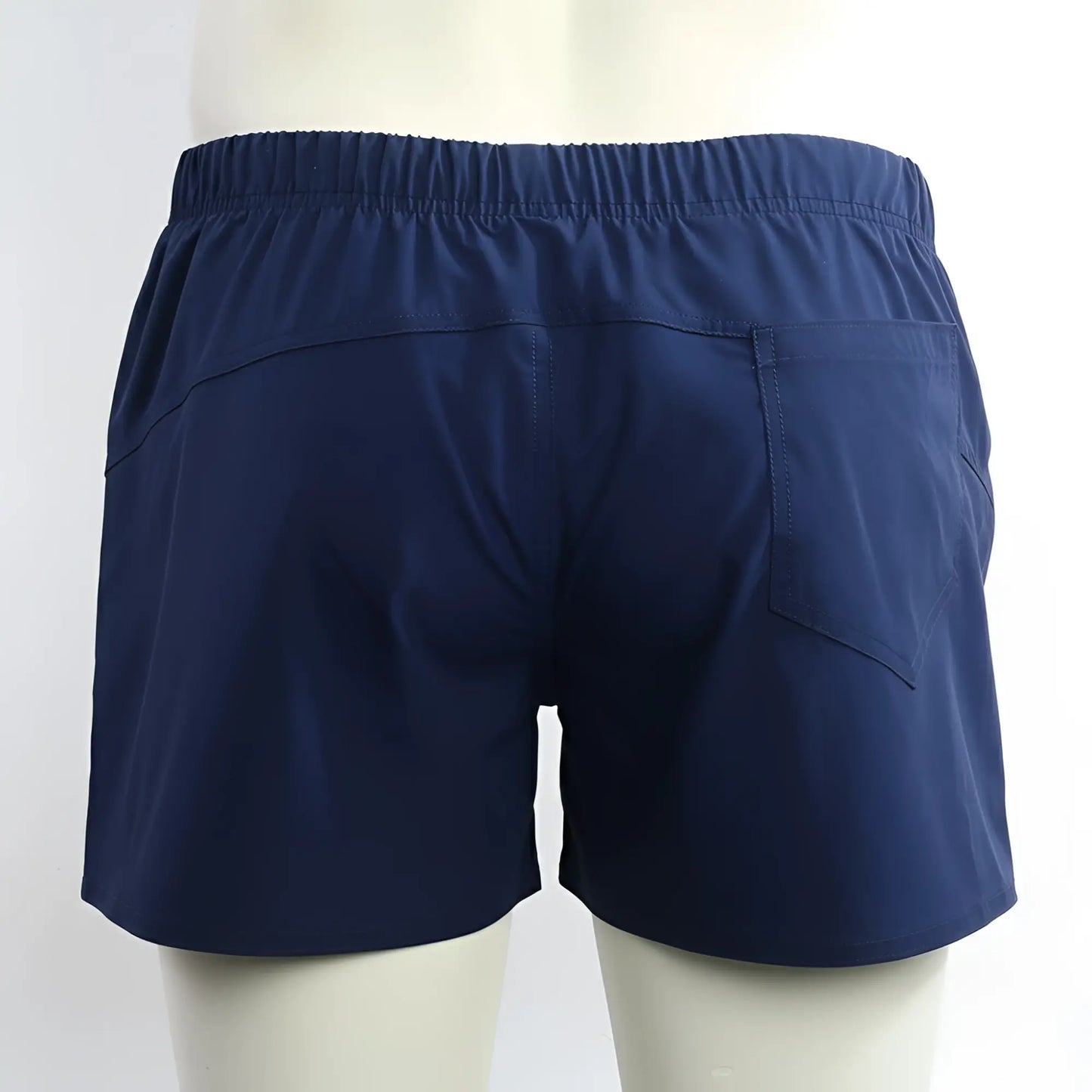 Back view of metro male wear viena short navy 4715-28 featuring navy blue athletic fabric with elastic waistband and back pocket