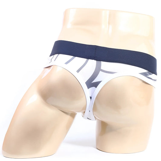 MetroMaleWear Web Thong 5012-40 white and navy blue patterned men’s briefs with sleek modern design