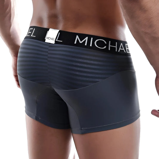 Dark gray michael MLG010 boxer trunk briefs with black waistband and white michael lettering for comfortable wear