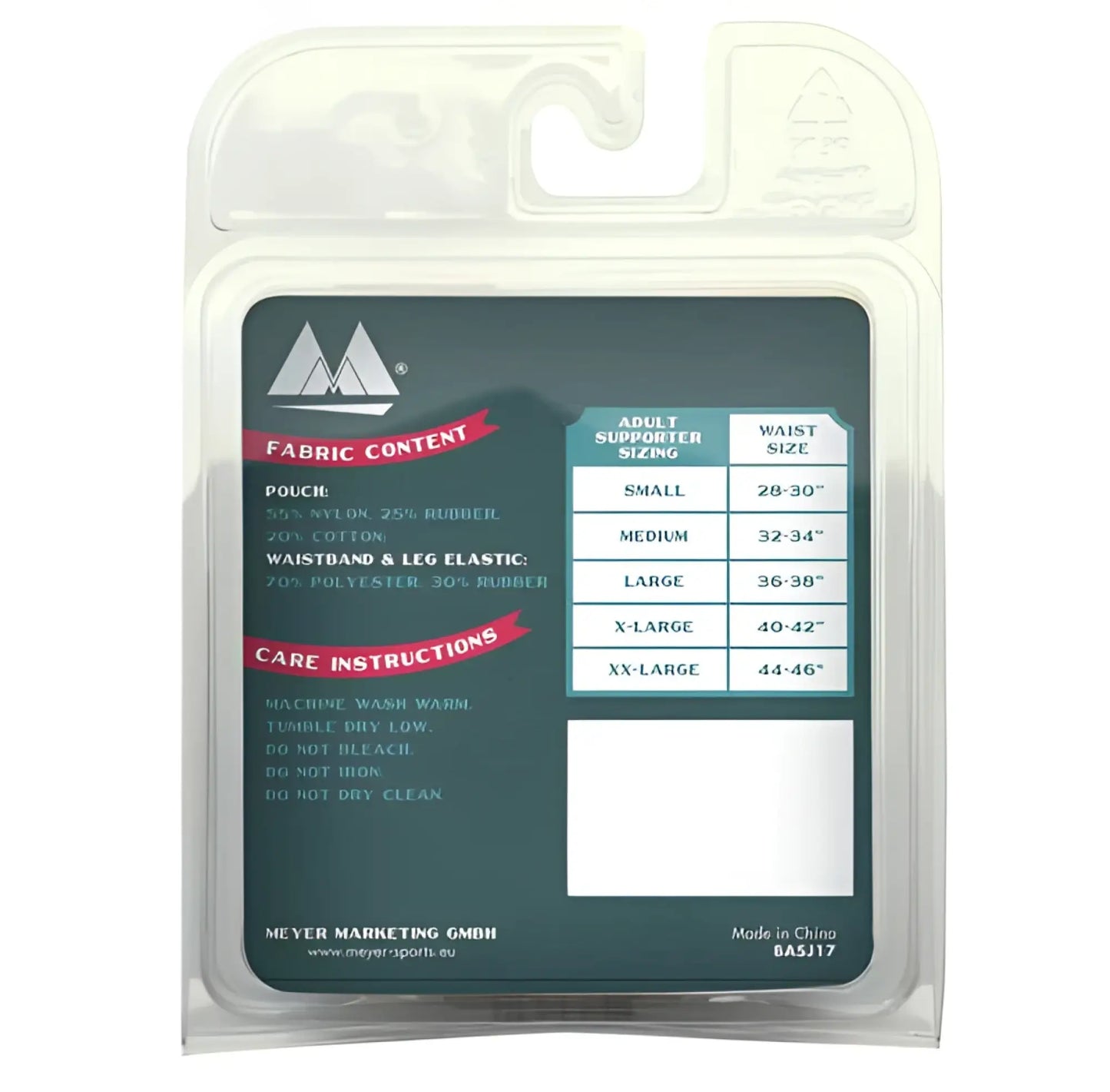 Dark green packaged mm original edition bike style adult supporter with 3 inch waistband showing size chart and fabric details