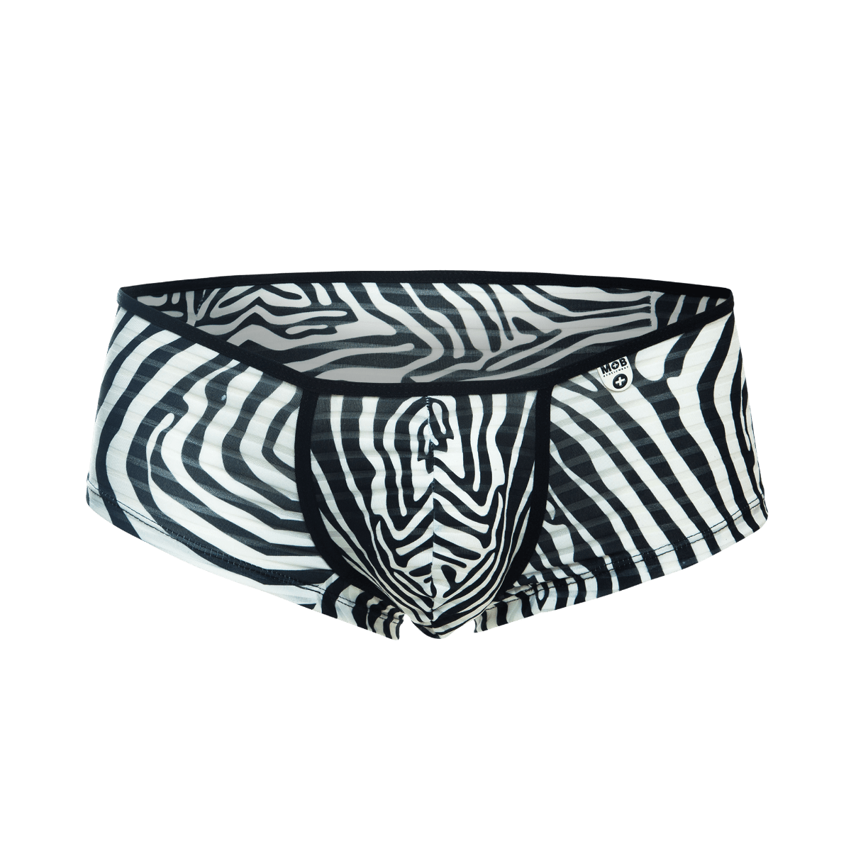 Mob boyshort men’s briefs with black and white zebra striped bold graphic pattern in soft stretch fabric