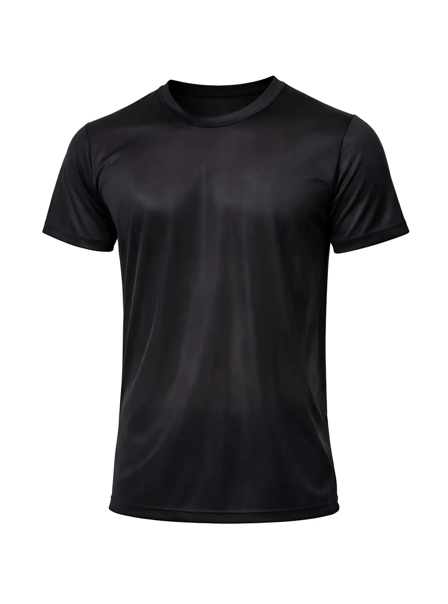 Black short-sleeved nylon tricot crew neck t-shirt with smooth performance fabric for athletic use