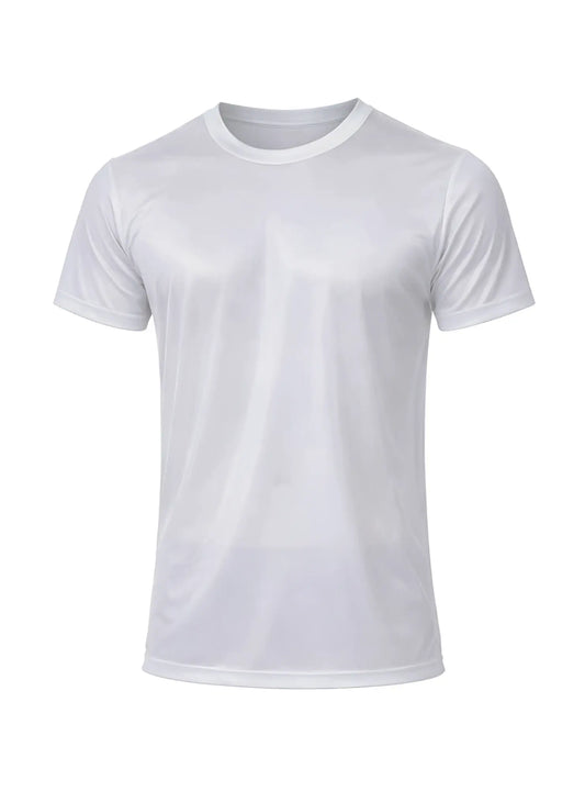 White short-sleeved crew neck t-shirt in lightweight smooth nylon tricot fabric perfect for everyday wear