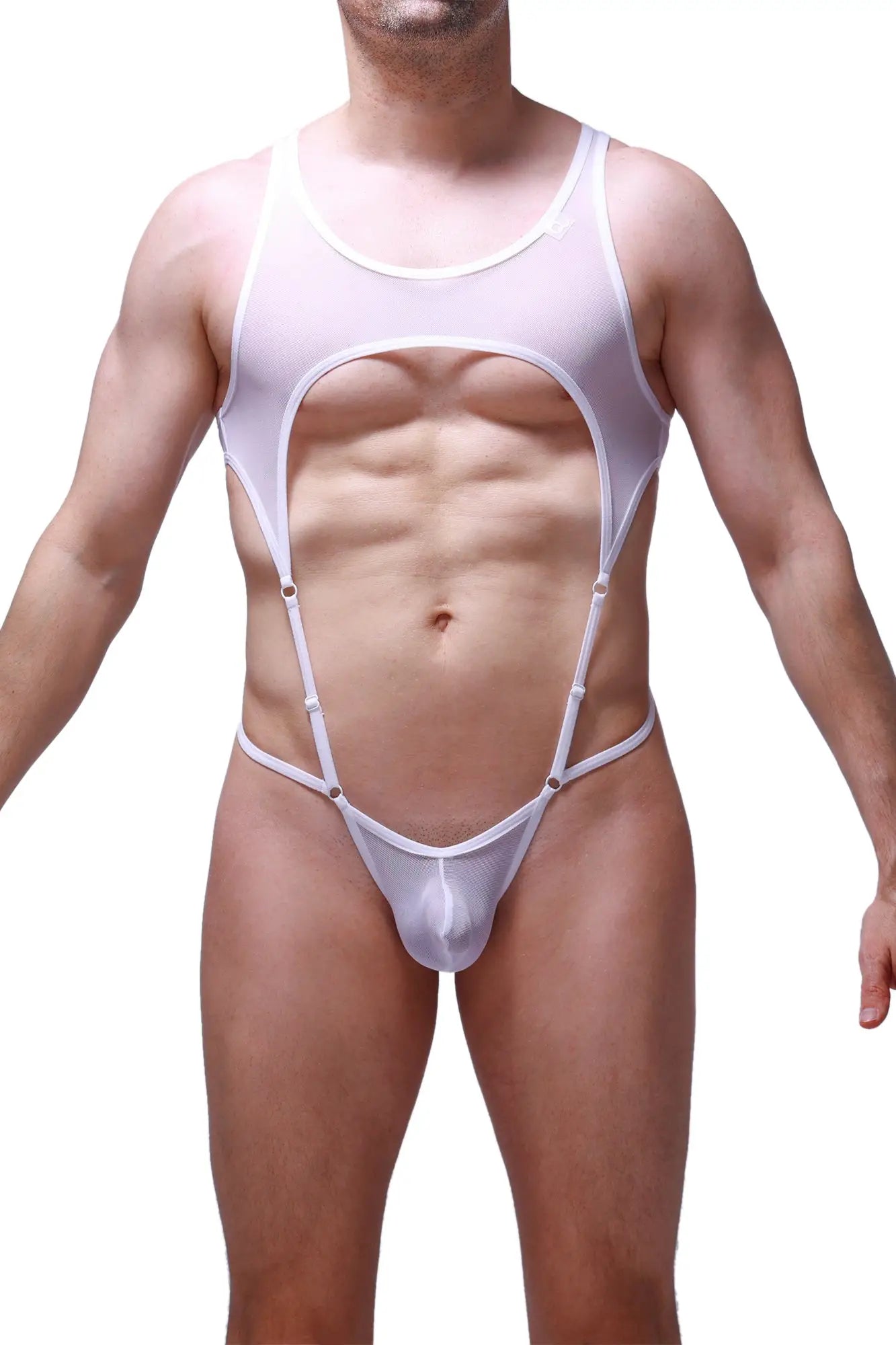 Petitq bodystring naves white sheer mesh one-piece swimsuit with cutout design and adjustable straps