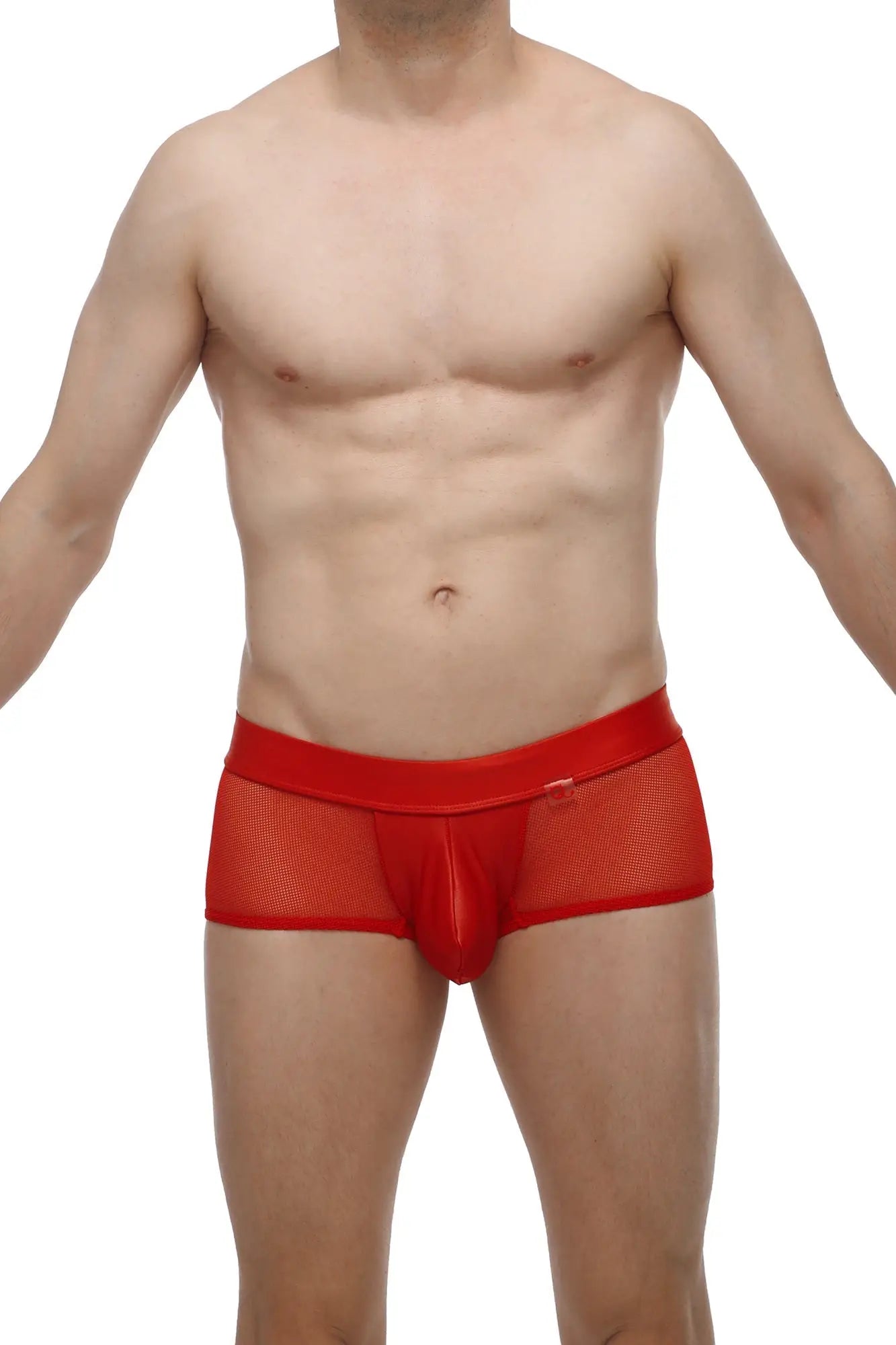 PetitQ boxer Ablon red mesh briefs with solid red waistband and central pouch for comfortable fit